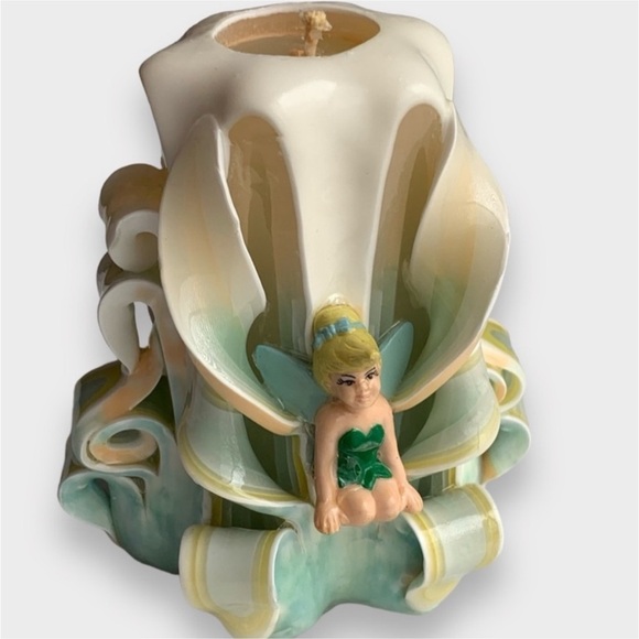 Vintage 90s Hand Crafted Disney Tinkerbell Carved Swirl Ribbon Candle - Picture 8 of 9